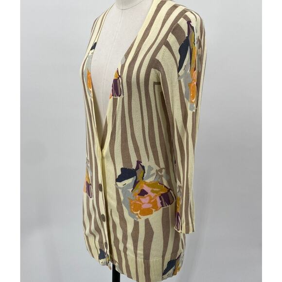 Anthropologie Sparrow Cardigan Mixed Print Longline Cotton Artsy Beige Small - Picture 4 of 9